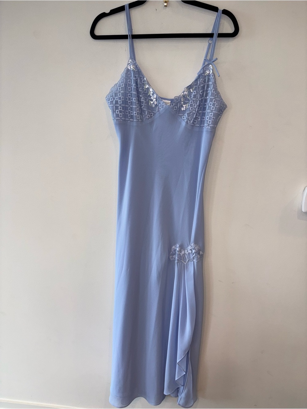 Cabernet Light Blue Lace-Trim Midi Slip Dress